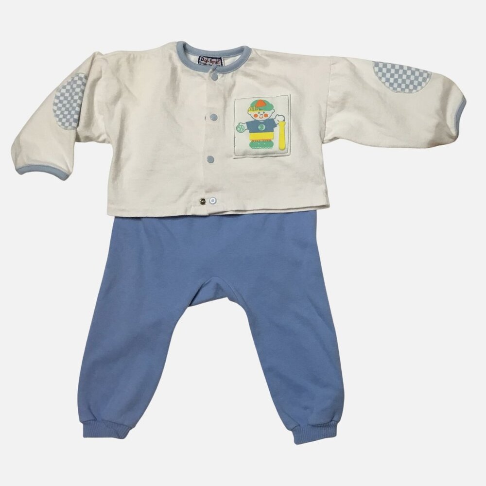 VTG DOE-SPUN & ONEITA KIDS 2-Piece Baby Set 24M Skateboard Graphic USA Blue VBC